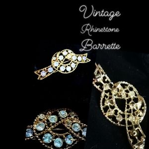 VINTAGE CLEAR RHINESTONE BOW BARRETTE PROM WEDDING